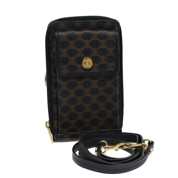 CELINE Macadam Canvas Shoulder Wallet PVC Brown A
